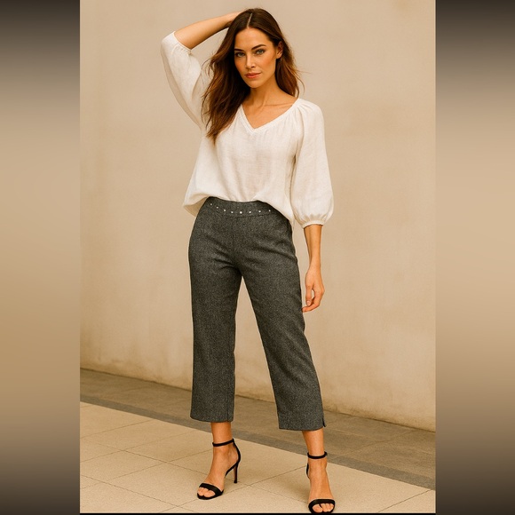 SPANNER Pants - - Spanner - size 12 - 100% linen capris black & white